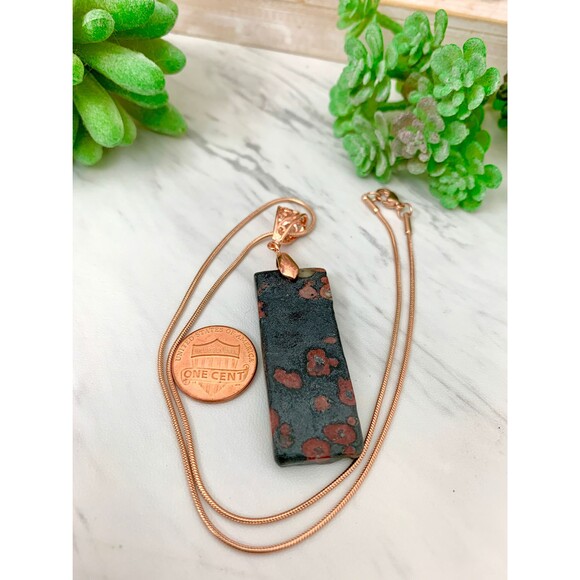 Ocean Jasper Pendant Necklace: Rose Gold Snake Chain - Picture 4 of 4